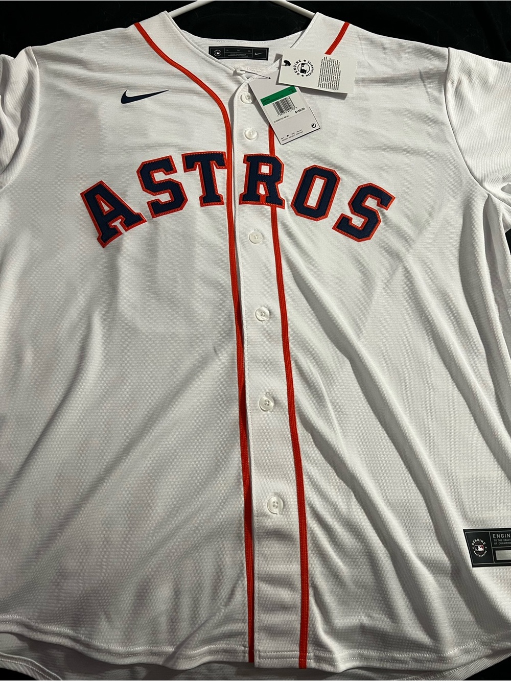 Nike White Astros Button-Up Jersey with Orange Trim and Navy Lettering